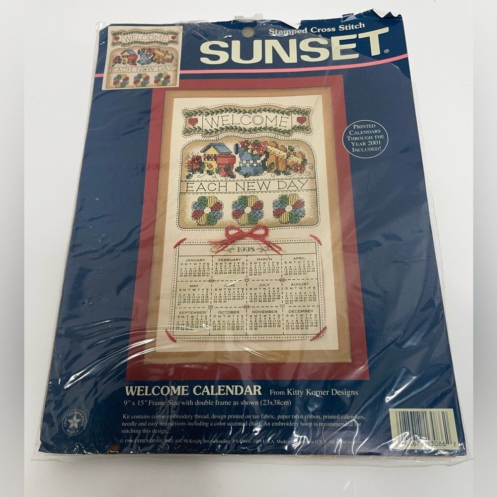 Sunset Welcome Calendar Stamped Cross Stitch Kit 13086 Kitty Korner Designs NIP